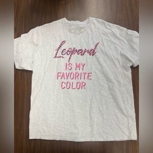 Gray tee with pink leopard. Seam on neck came unsewn. See pic. Size 2x